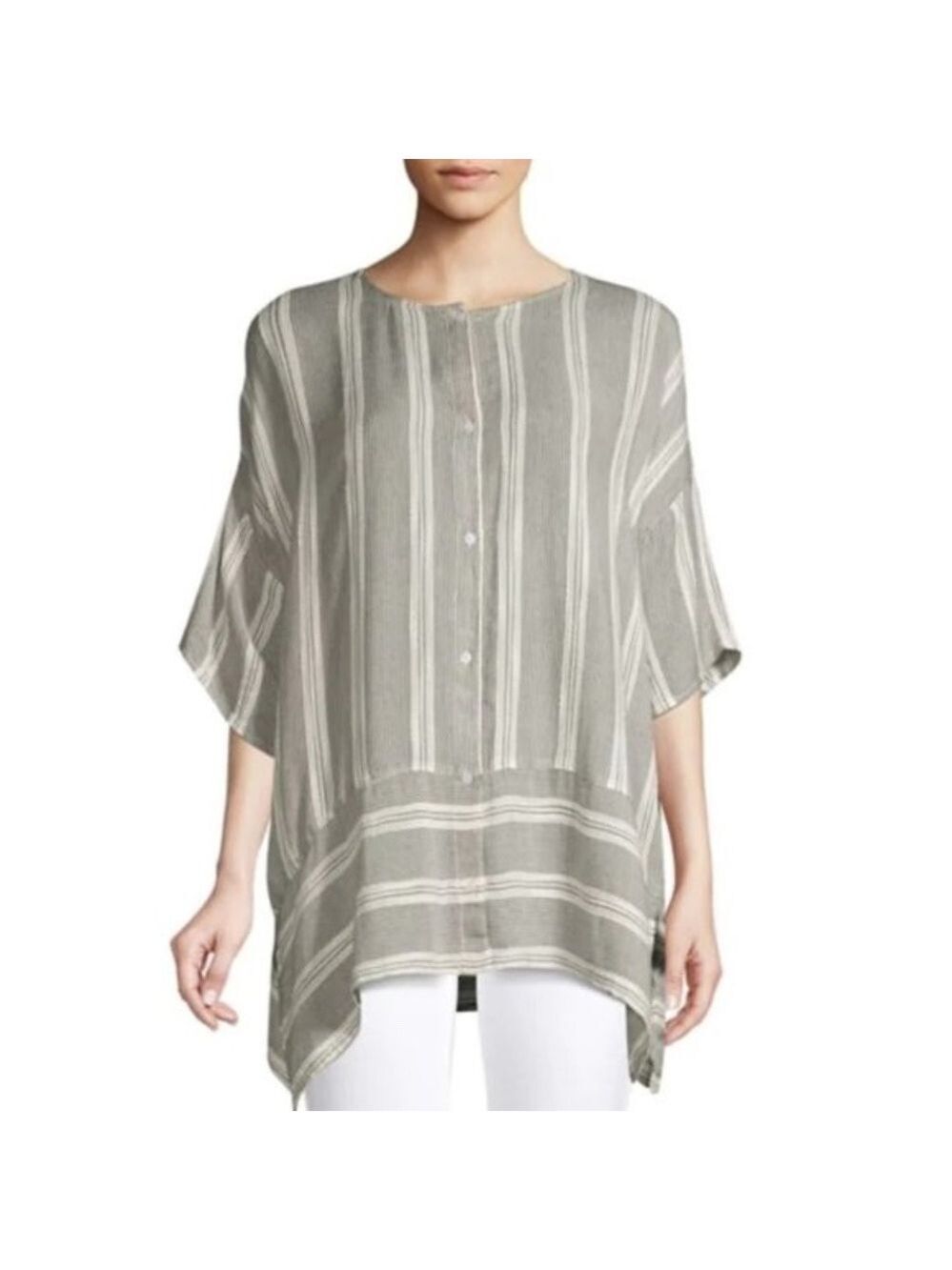 Jones New York Striped Boxy Button-Down Tunic